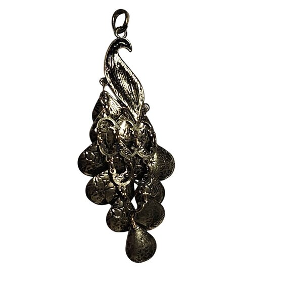 Boho Vintage Peacock Gemstone Pendant Articulated Purple Green Rhinestones Women - Picture 5 of 6